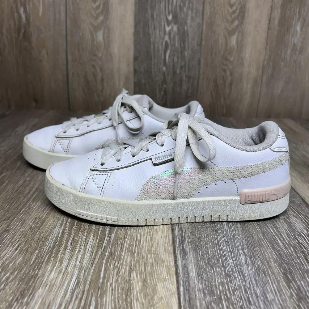 Puma Jada Pink Lady Sequin Kids Youth US Size 5C White Pink Sneaker Shoes